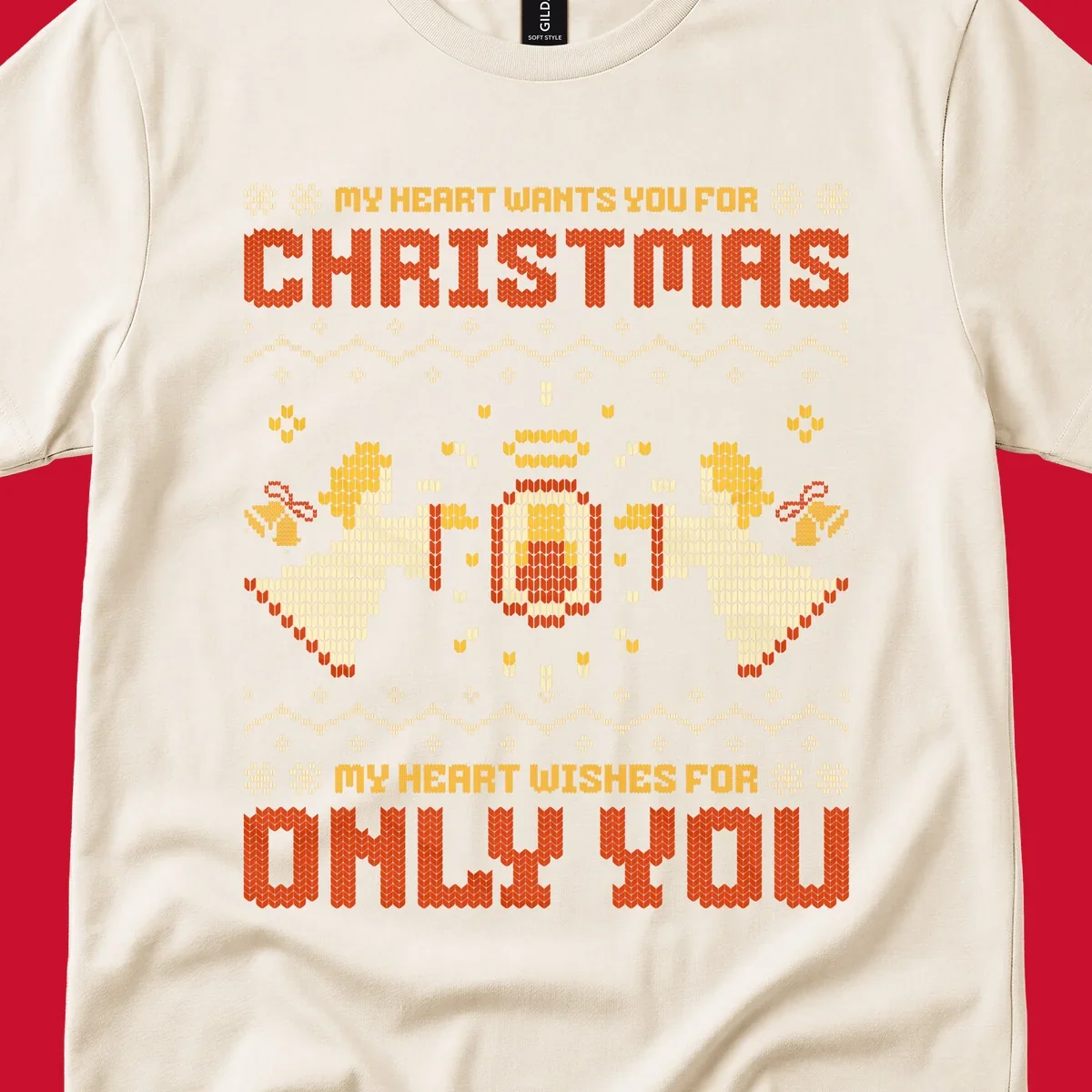 Christmas angel wish design with text and festive motifs.