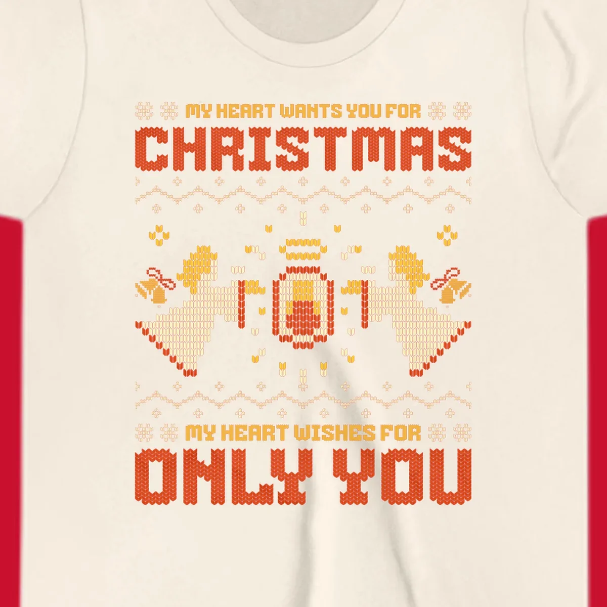 Christmas angel wish design with text and festive motifs.