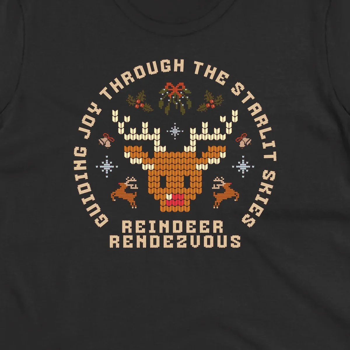 Ugly Christmas reindeer rendezvous graphic with text, featuring a pixelated reindeer head.