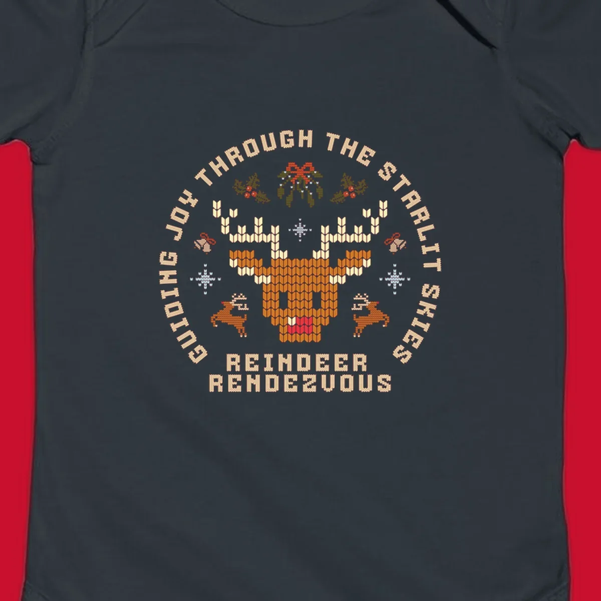 Ugly Christmas reindeer rendezvous graphic with text, featuring a pixelated reindeer head.