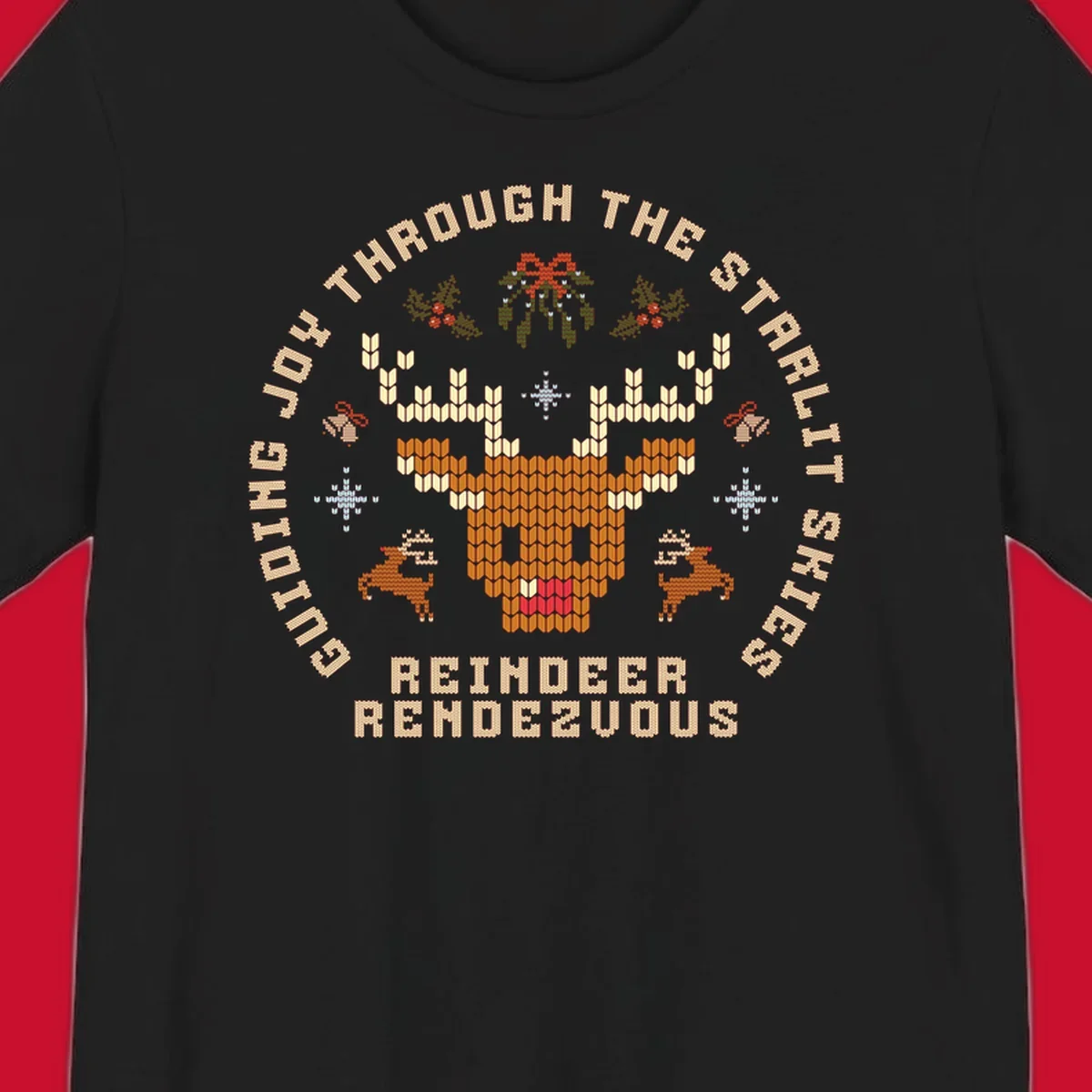 Ugly Christmas reindeer rendezvous graphic with text, featuring a pixelated reindeer head.