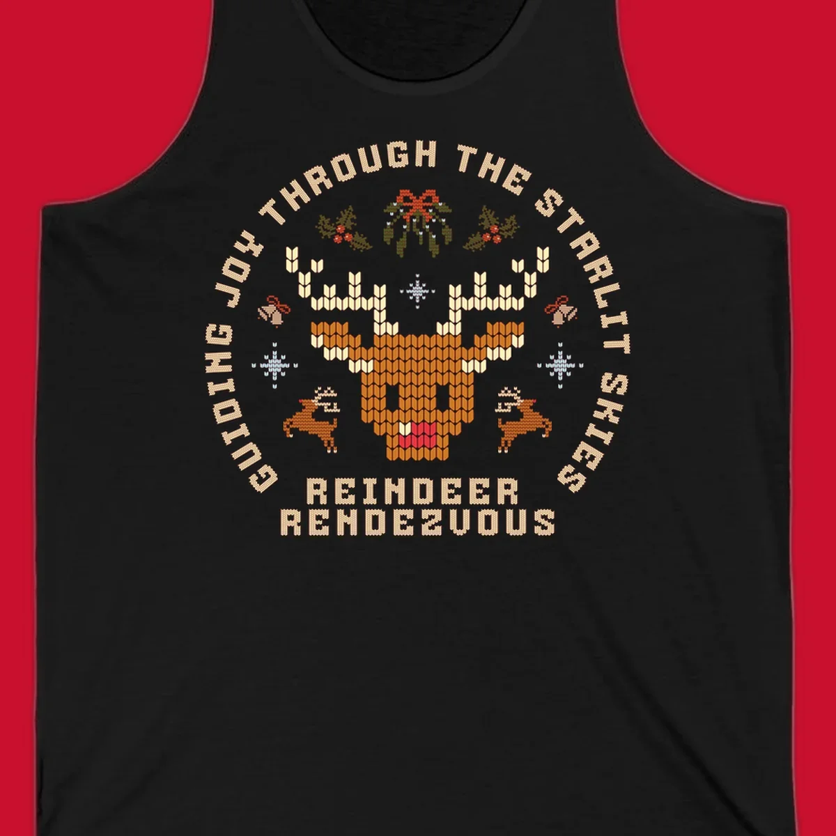 Ugly Christmas reindeer rendezvous graphic with text, featuring a pixelated reindeer head.