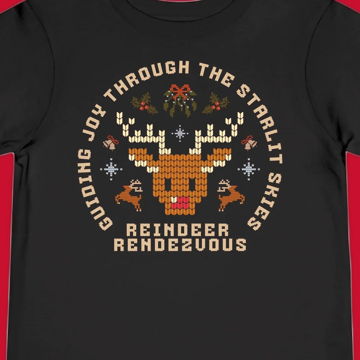 Ugly Christmas reindeer rendezvous graphic with text, featuring a pixelated reindeer head.
