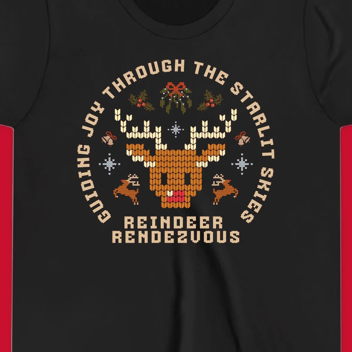 Ugly Christmas reindeer rendezvous graphic with text, featuring a pixelated reindeer head.