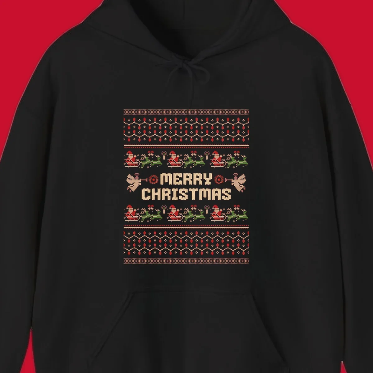 Ugly Christmas Santa Reindeer Angels Merry Christmas all-over print design.