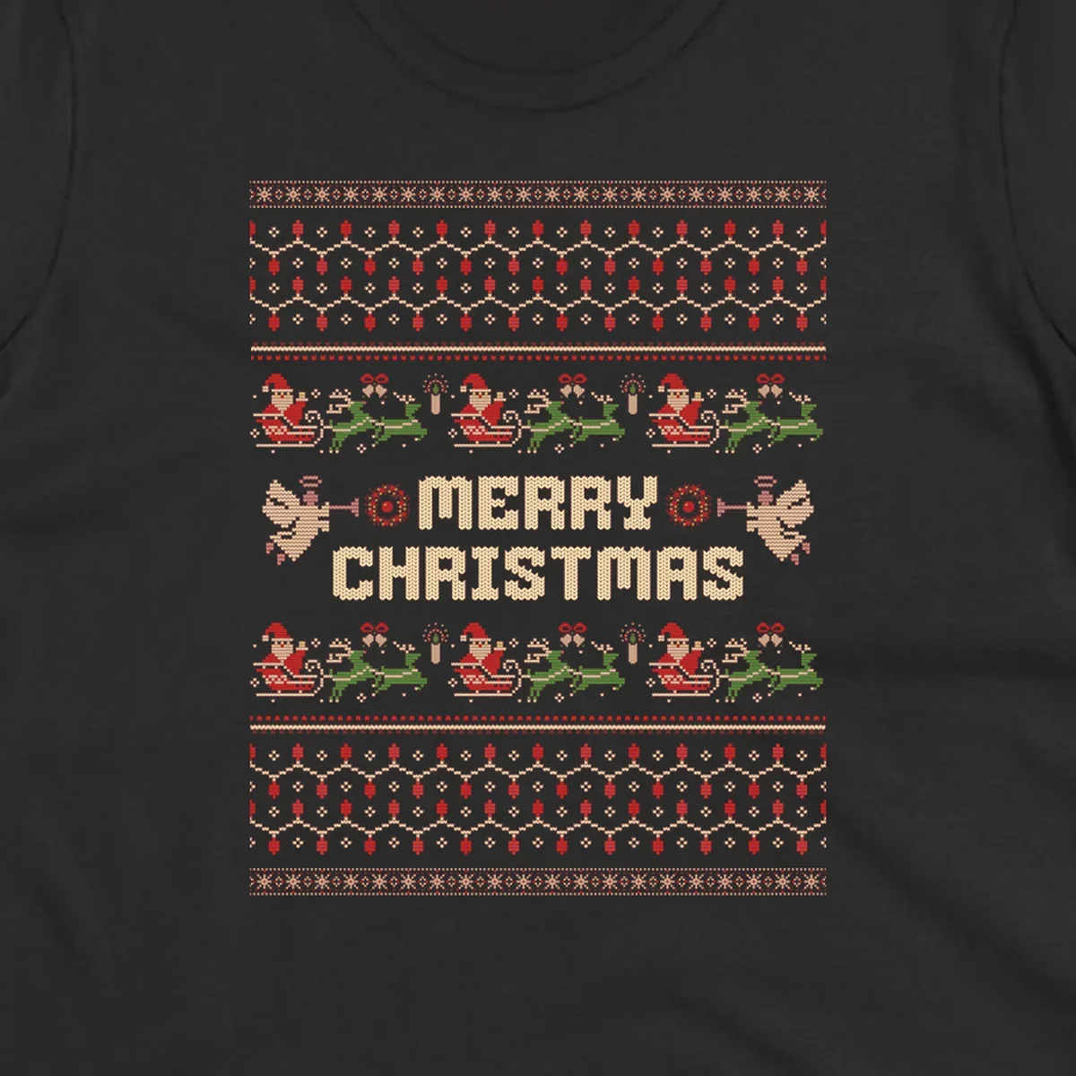 Ugly Christmas Santa Reindeer Angels Merry Christmas all-over print design.