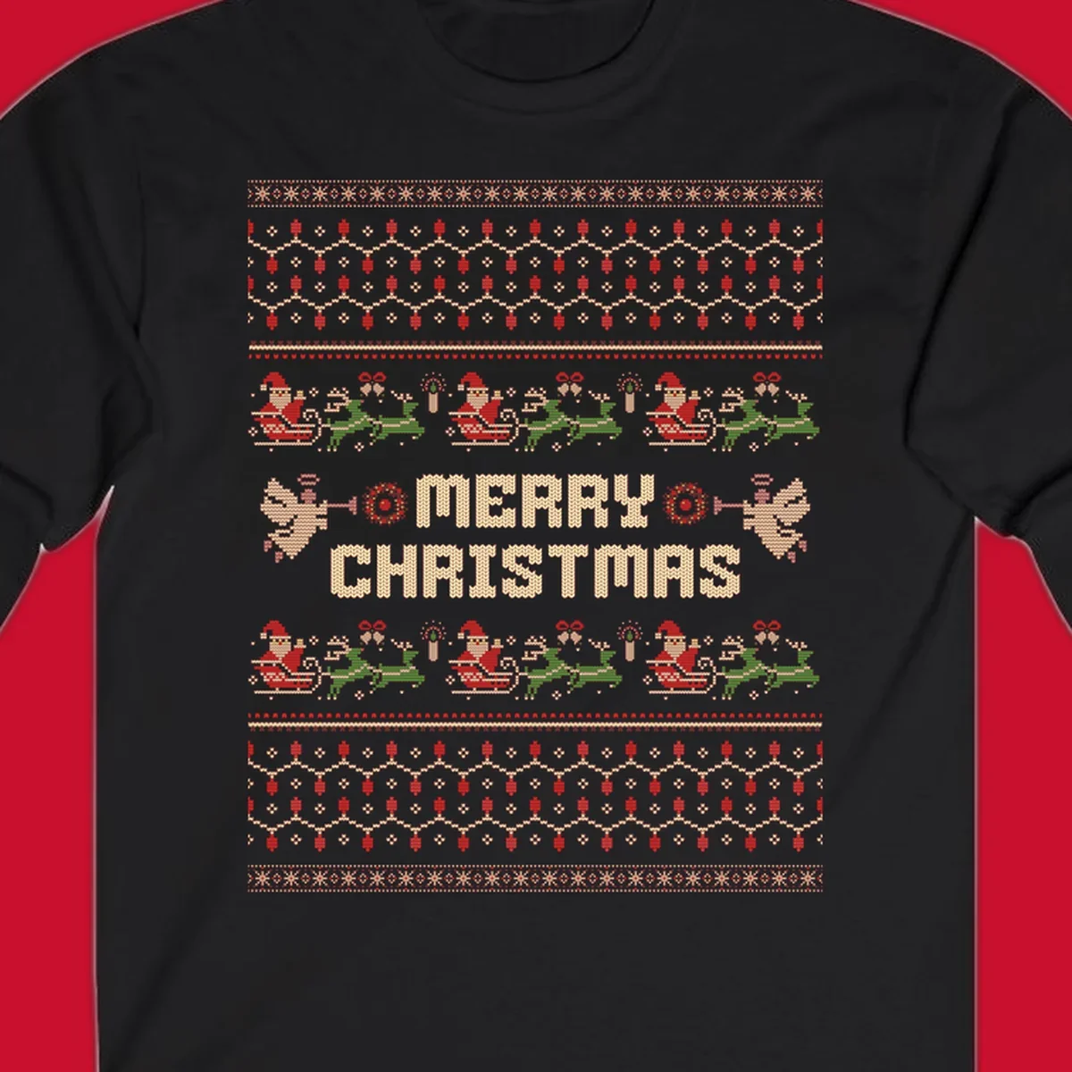 Ugly Christmas Santa Reindeer Angels Merry Christmas all-over print design.