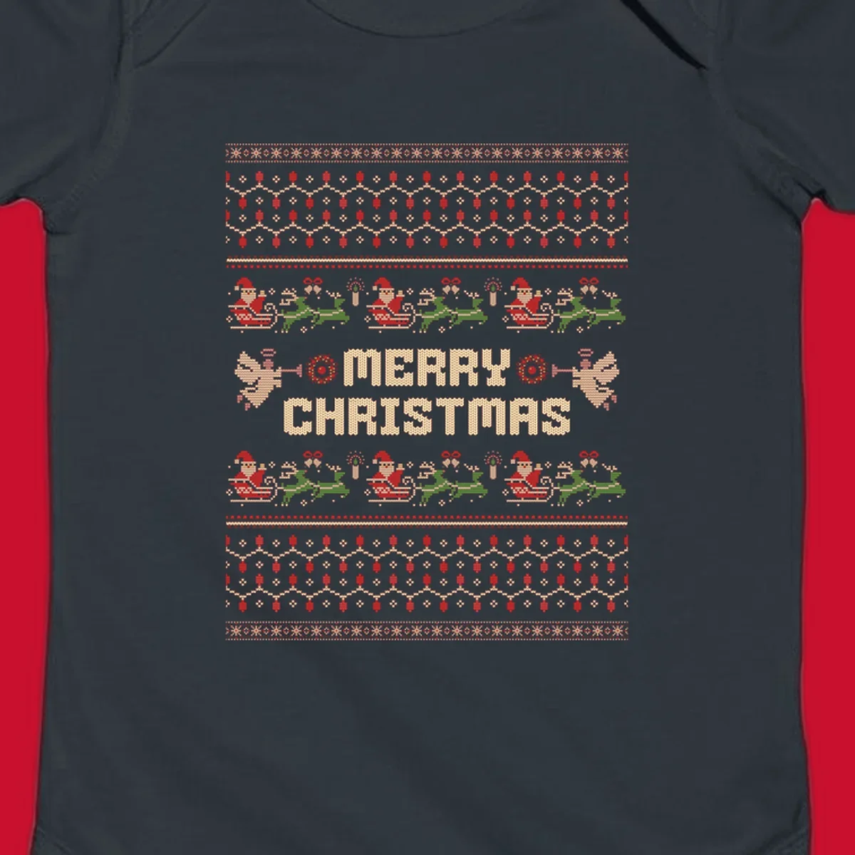Ugly Christmas Santa Reindeer Angels Merry Christmas all-over print design.
