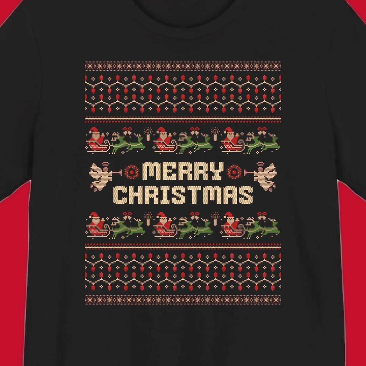 Ugly Christmas Santa Reindeer Angels Merry Christmas all-over print design.