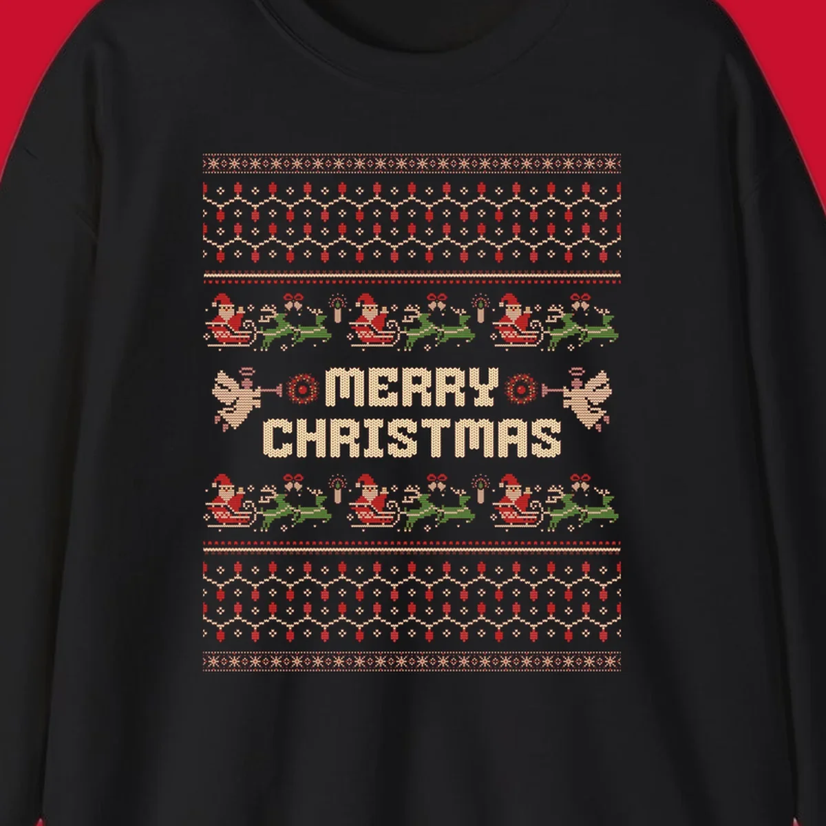 Ugly Christmas Santa Reindeer Angels Merry Christmas all-over print design.
