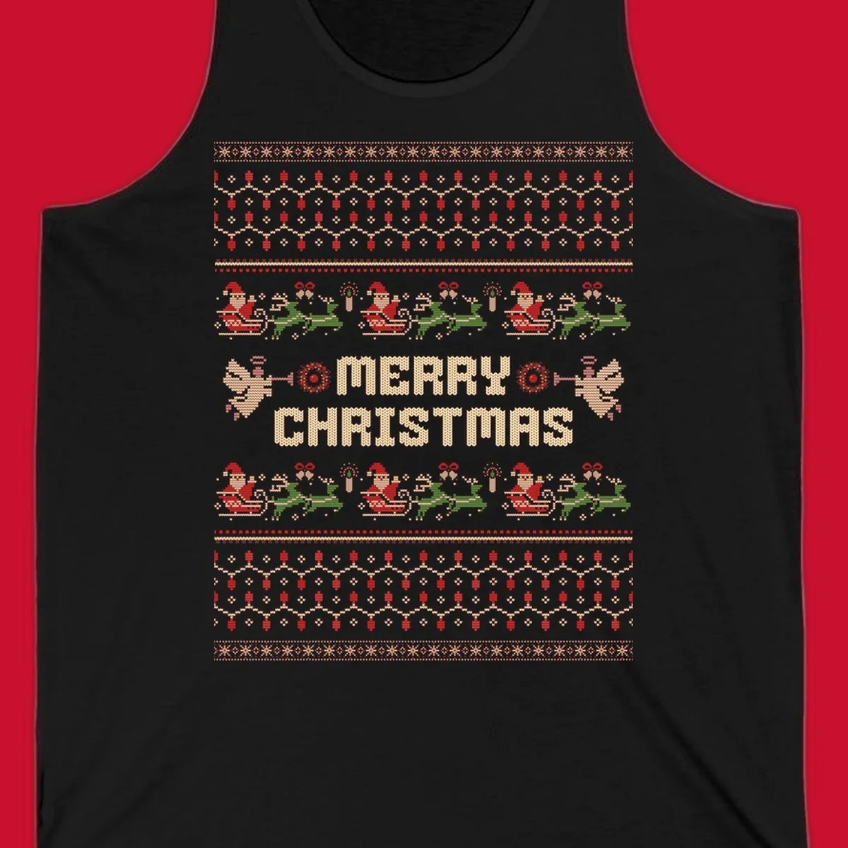 Ugly Christmas Santa Reindeer Angels Merry Christmas all-over print design.