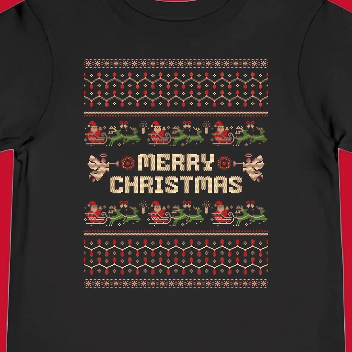 Ugly Christmas Santa Reindeer Angels Merry Christmas all-over print design.