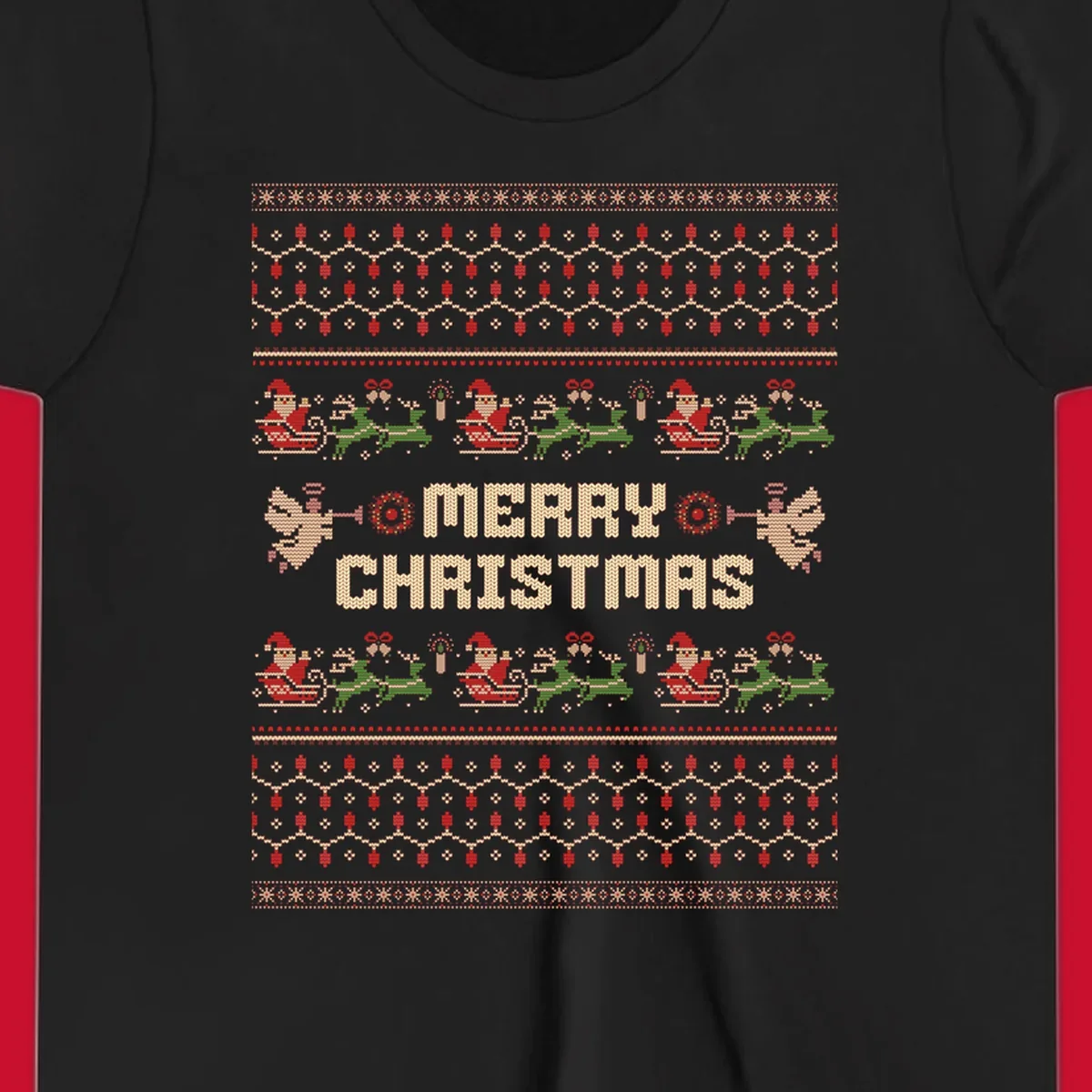 Ugly Christmas Santa Reindeer Angels Merry Christmas all-over print design.