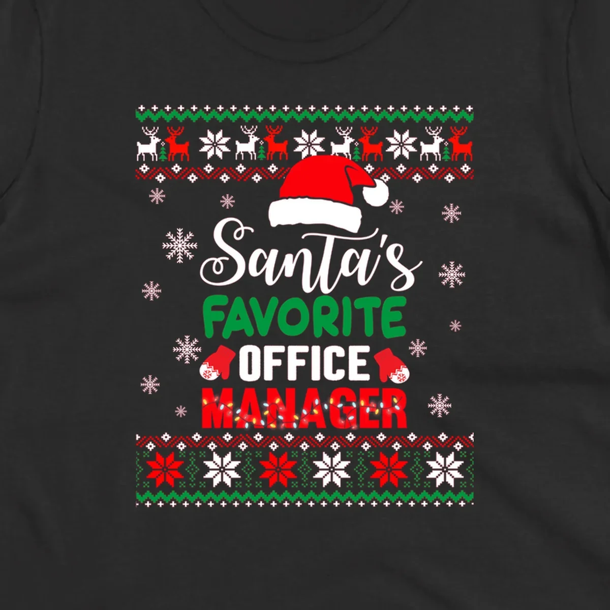Santa's Favorite Office Manager text with Santa hat and Christmas elements.