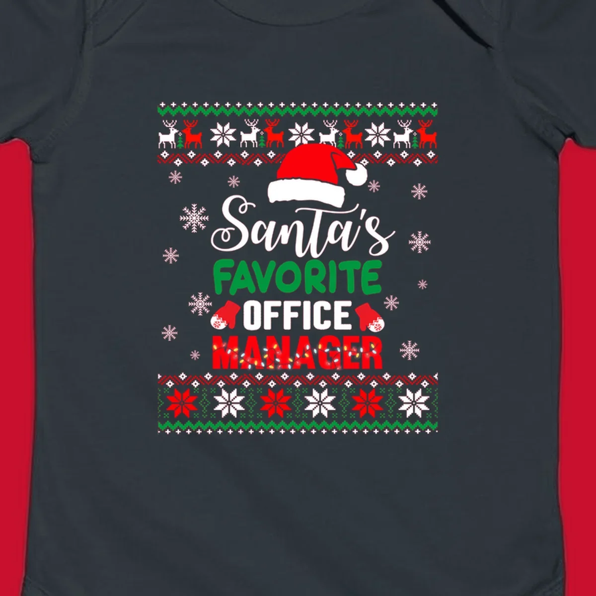 Santa's Favorite Office Manager text with Santa hat and Christmas elements.