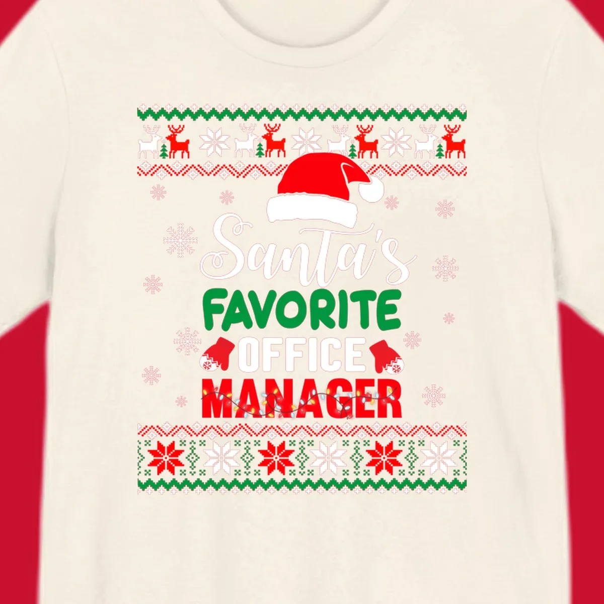 Santa's Favorite Office Manager text with Santa hat and Christmas elements.