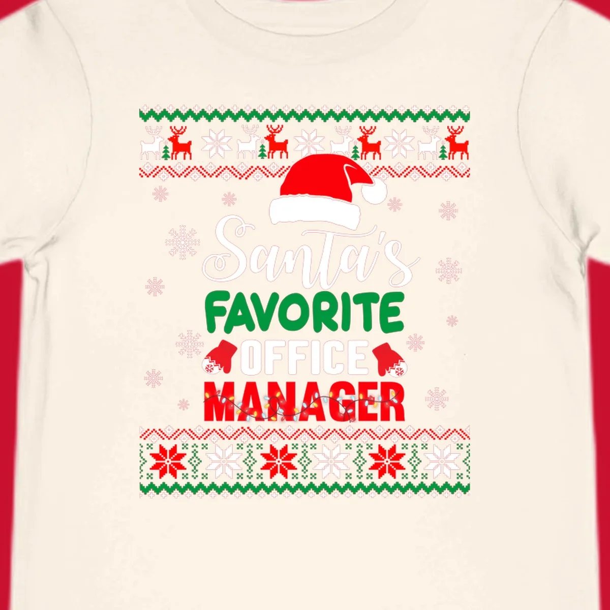 Santa's Favorite Office Manager text with Santa hat and Christmas elements.