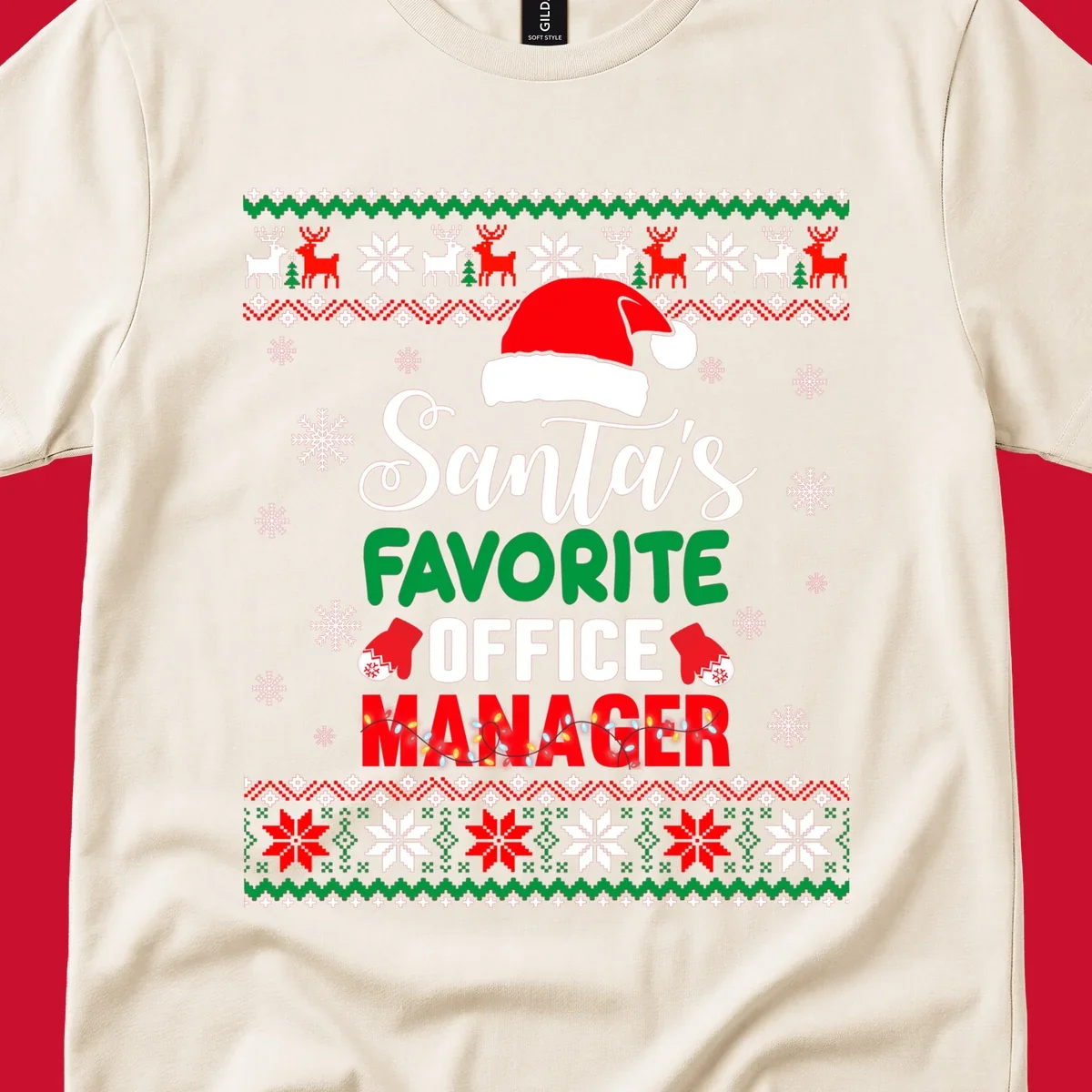 Santa's Favorite Office Manager text with Santa hat and Christmas elements.