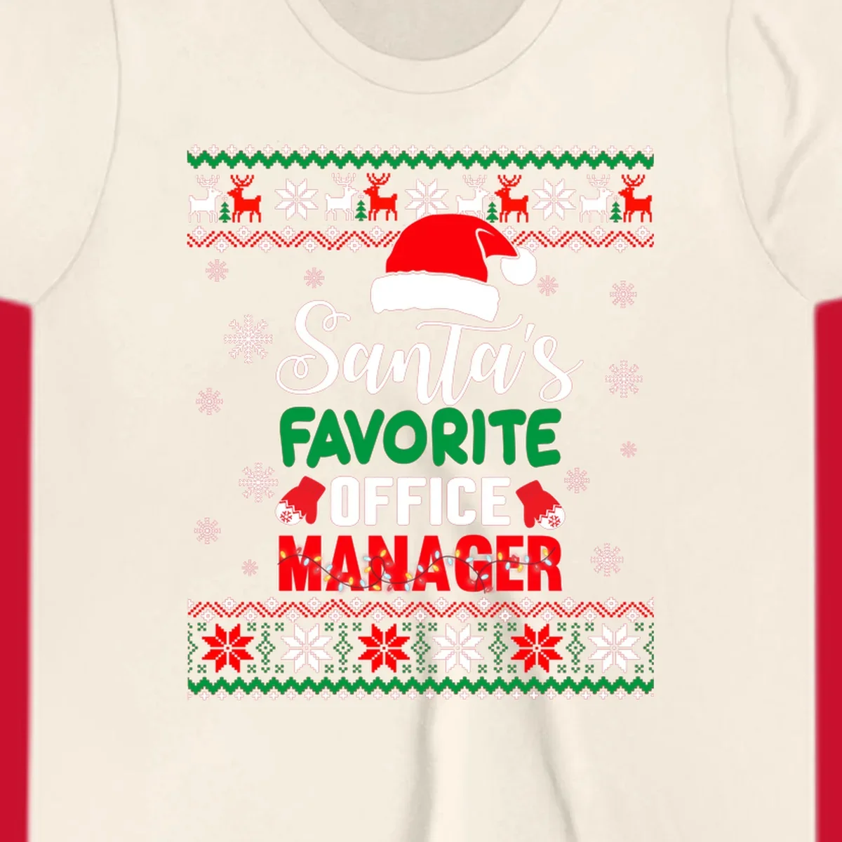 Santa's Favorite Office Manager text with Santa hat and Christmas elements.