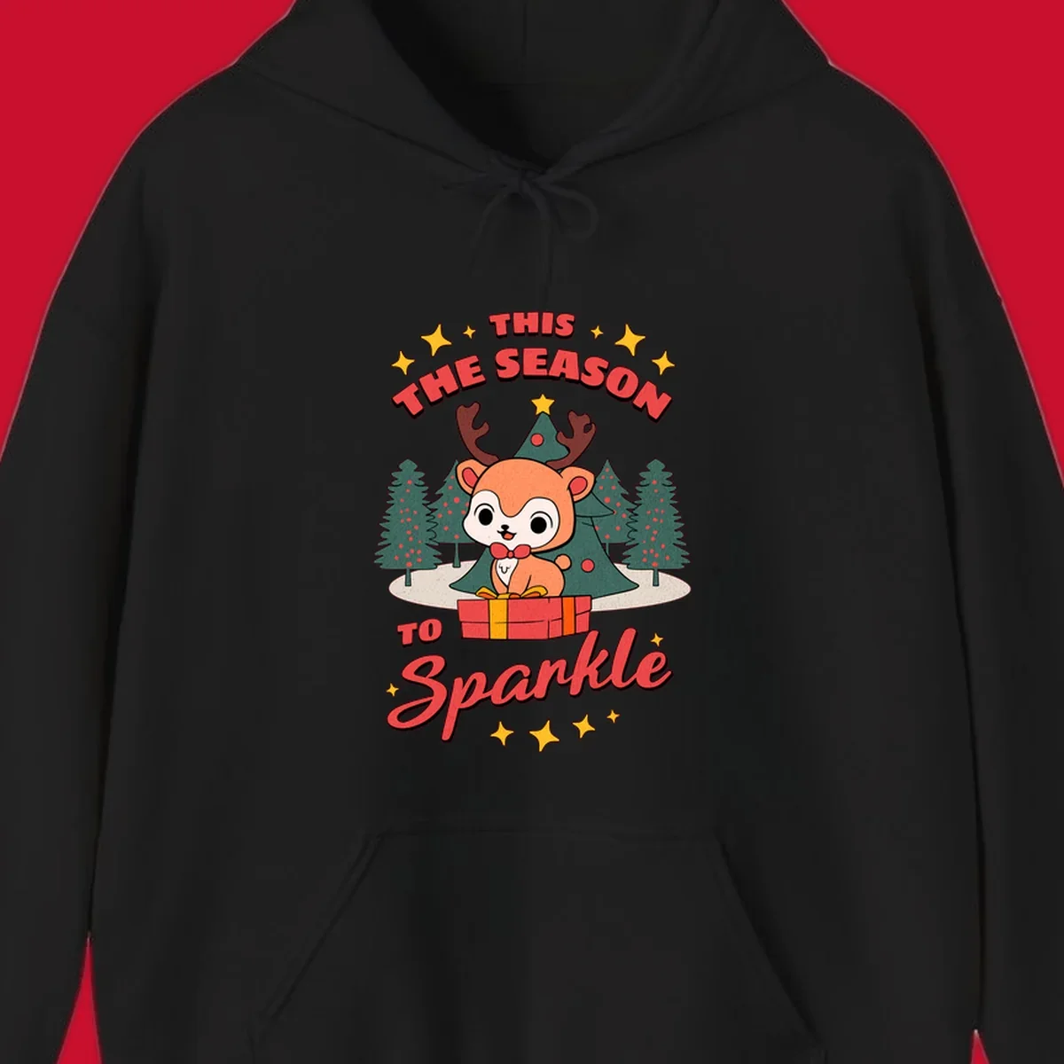 Illustration of a cute reindeer on a gift with text 'This Season To Sparkle', for a reindeer sparkle christmas design.
