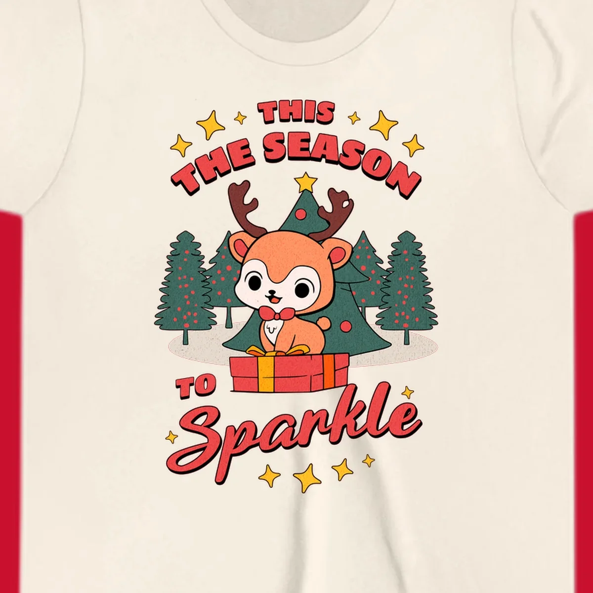 Illustration of a cute reindeer on a gift with text 'This Season To Sparkle', for a reindeer sparkle christmas design.