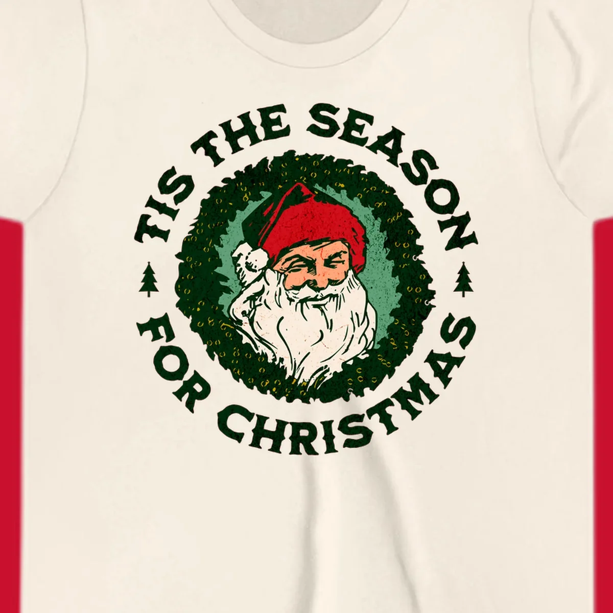 Santa Claus and 'Tis The Season For Christmas text with wreath graphic