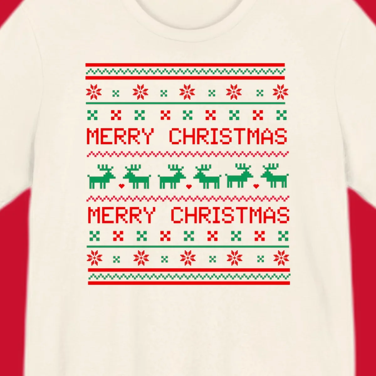 Ugly Christmas reindeer pattern with Merry Christmas text.