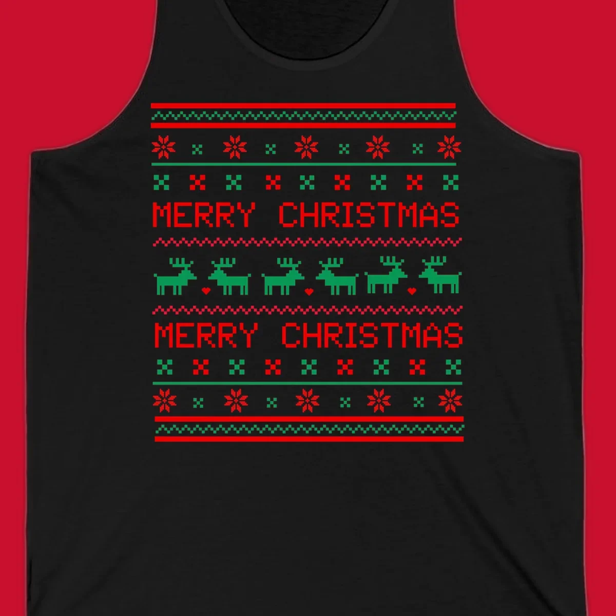 Ugly Christmas reindeer pattern with Merry Christmas text.