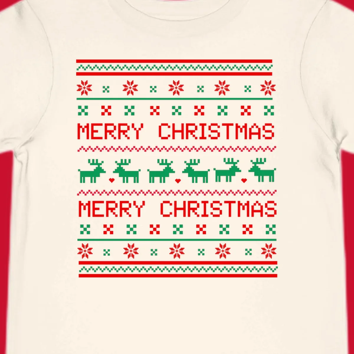 Ugly Christmas reindeer pattern with Merry Christmas text.
