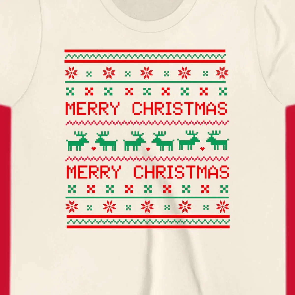 Ugly Christmas reindeer pattern with Merry Christmas text.