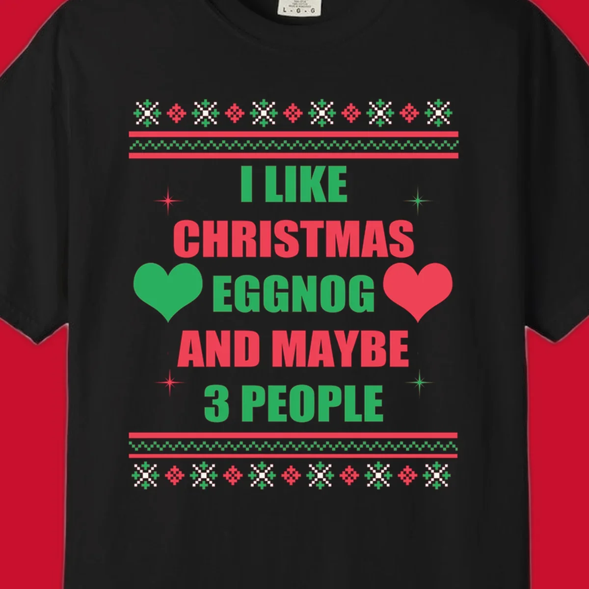 Christmas eggnog and maybe 3 people text design with hearts and festive border. Christmas-eggnog-people.