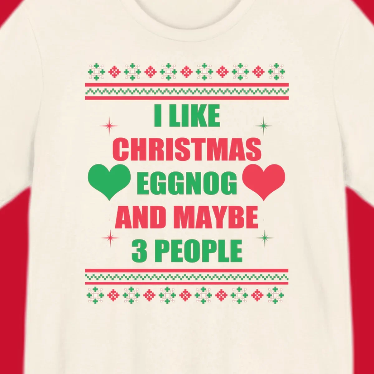Christmas eggnog and maybe 3 people text design with hearts and festive border. Christmas-eggnog-people.