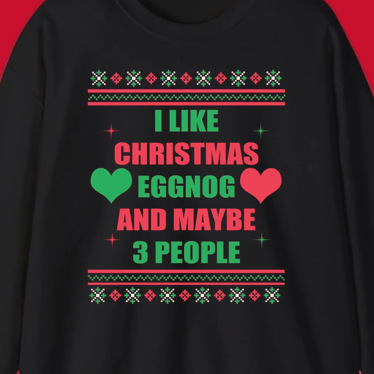 Christmas eggnog and maybe 3 people text design with hearts and festive border. Christmas-eggnog-people.