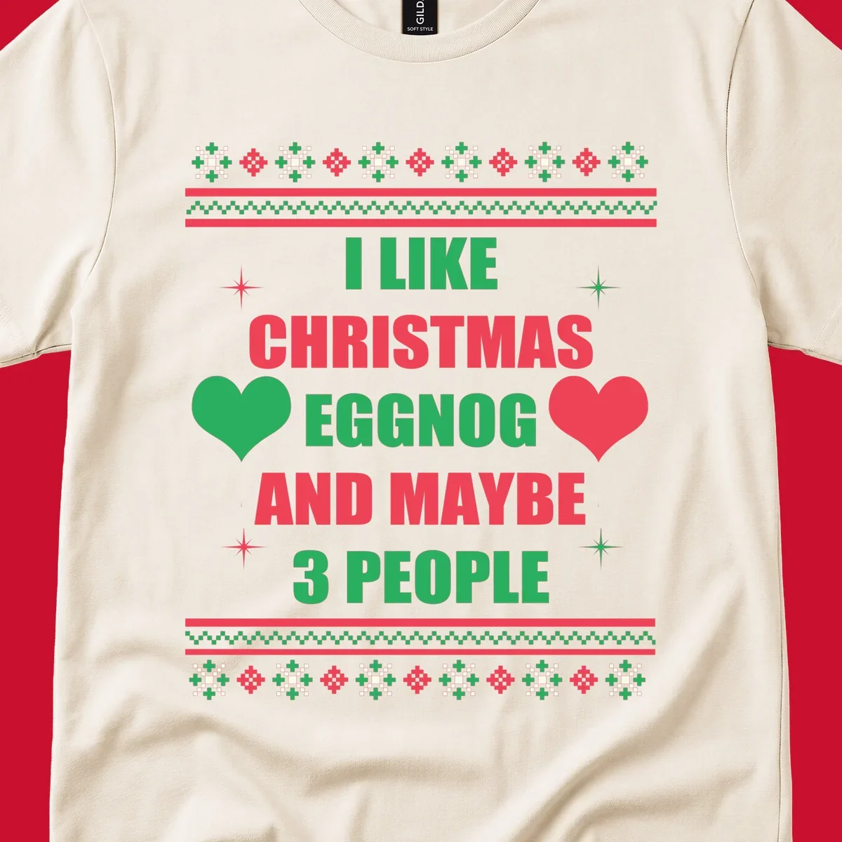 Christmas eggnog and maybe 3 people text design with hearts and festive border. Christmas-eggnog-people.