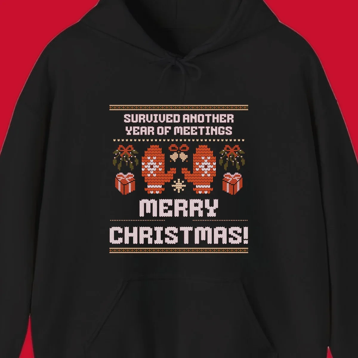Text 'Survived Another Year Of Meetings' and 'Merry Christmas!' with lung graphics, presents, and mistletoe - meeting survivor christmas.