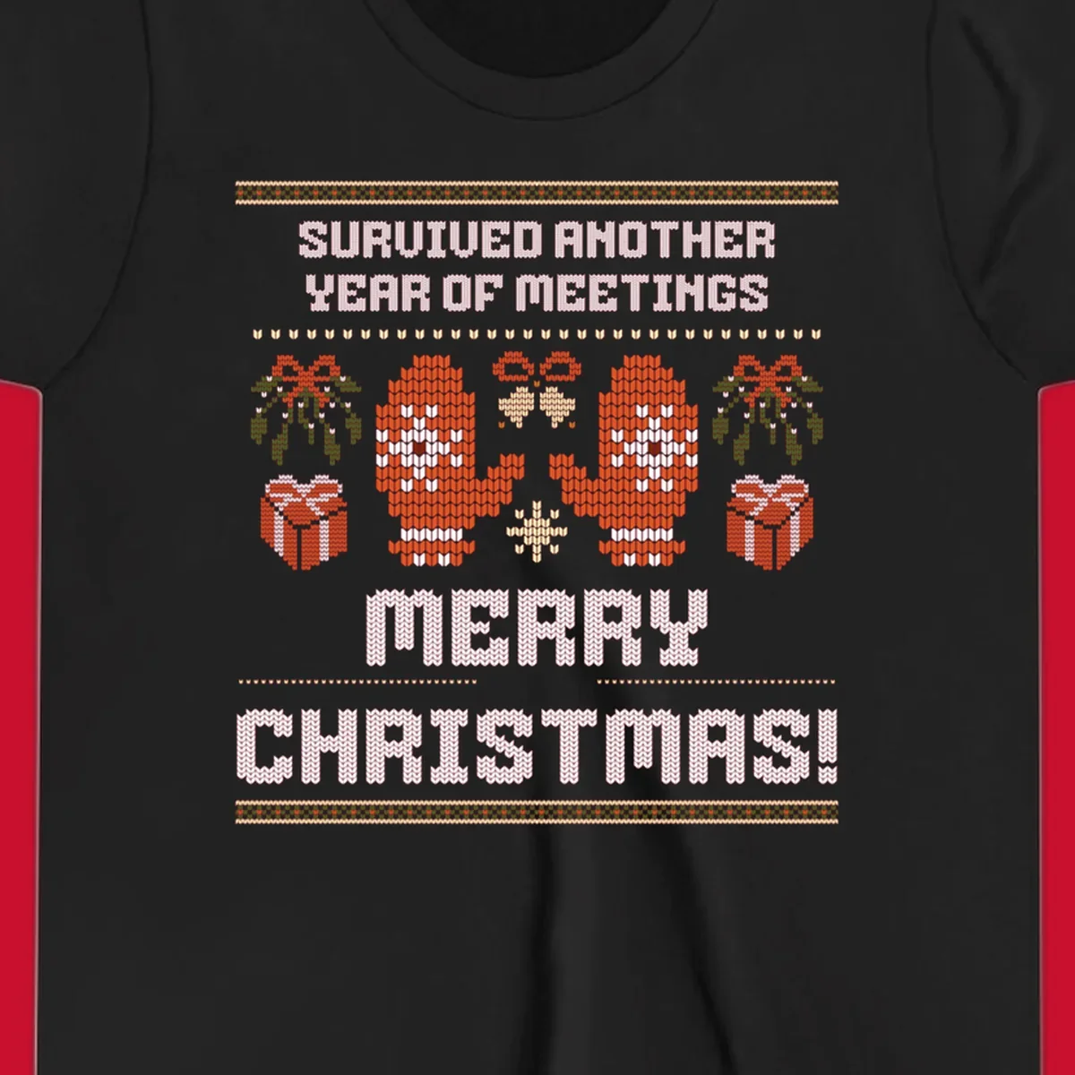 Text 'Survived Another Year Of Meetings' and 'Merry Christmas!' with lung graphics, presents, and mistletoe - meeting survivor christmas.