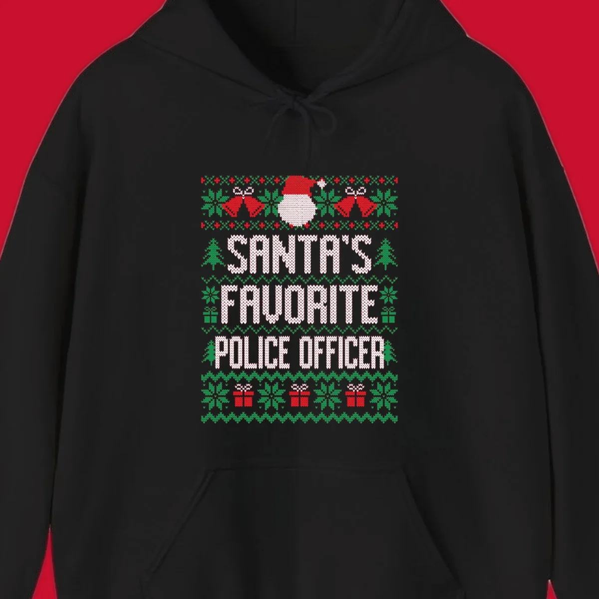 Santa's Favorite Police Officer ugly Christmas design with text and holiday elements.