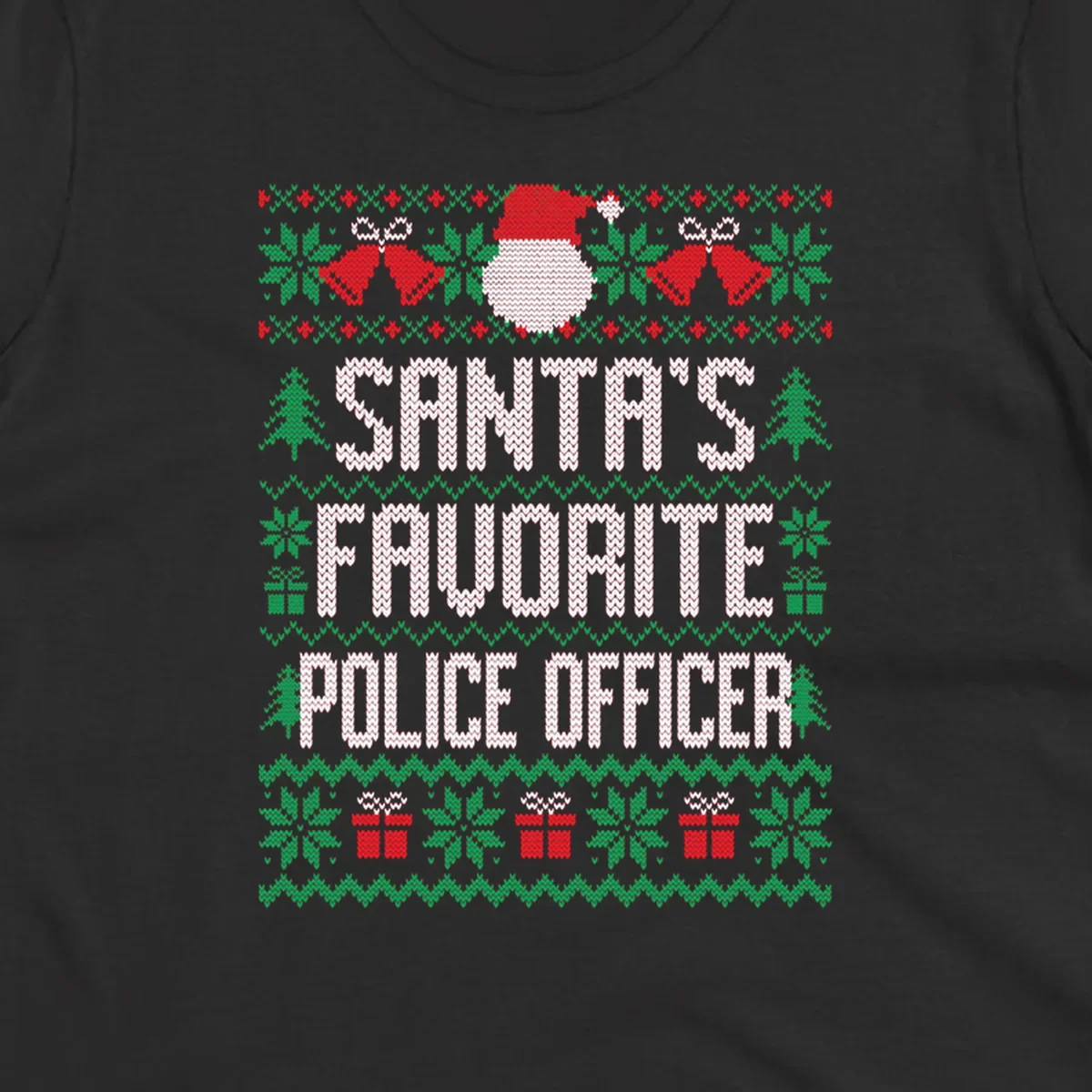 Santa's Favorite Police Officer ugly Christmas design with text and holiday elements.