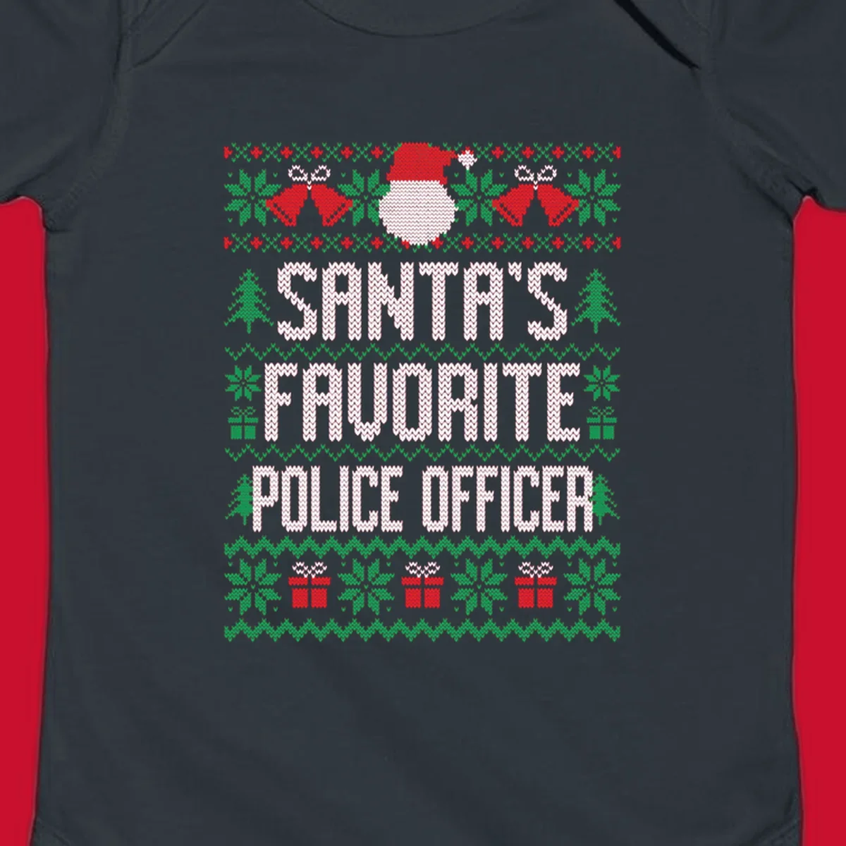 Santa's Favorite Police Officer ugly Christmas design with text and holiday elements.