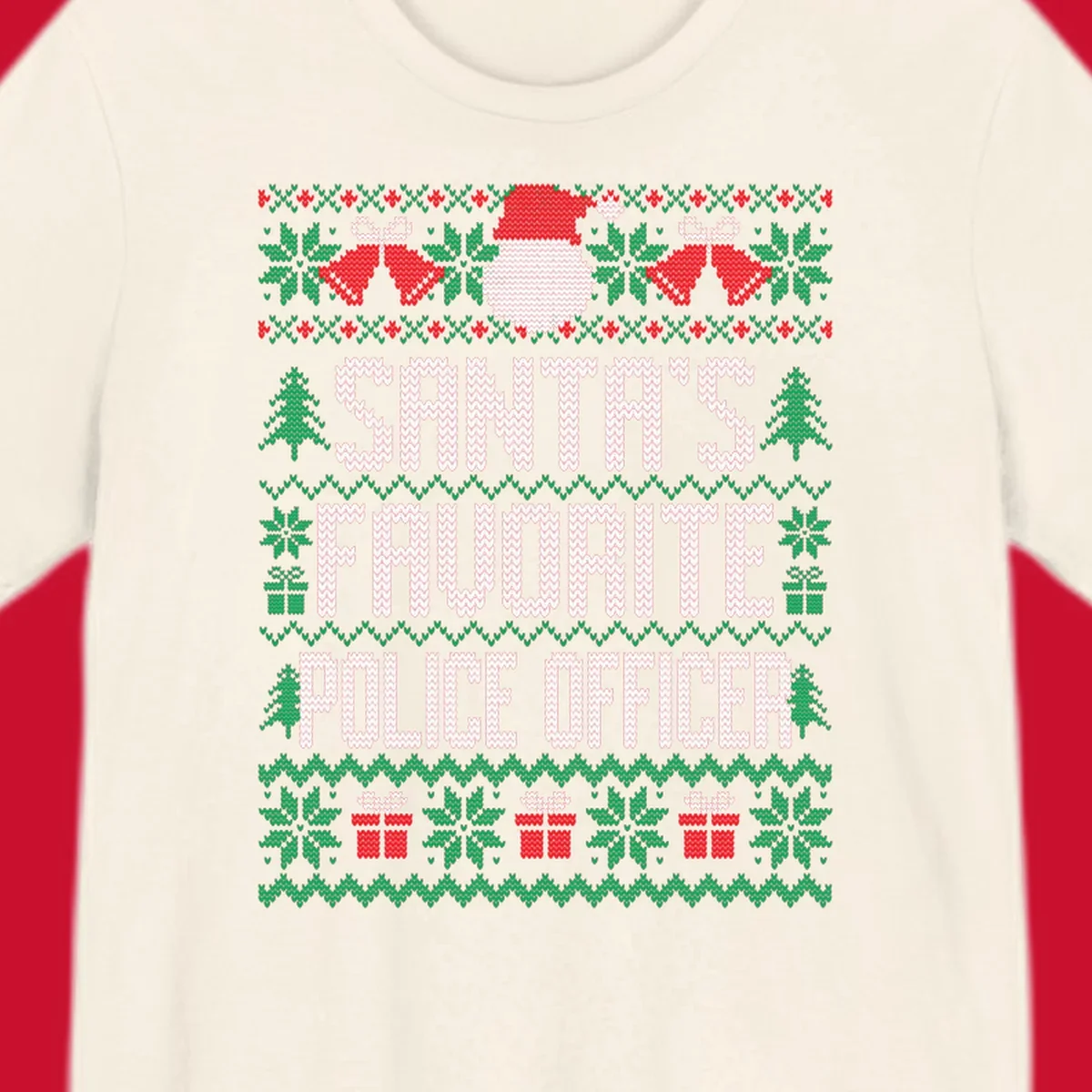 Santa's Favorite Police Officer ugly Christmas design with text and holiday elements.