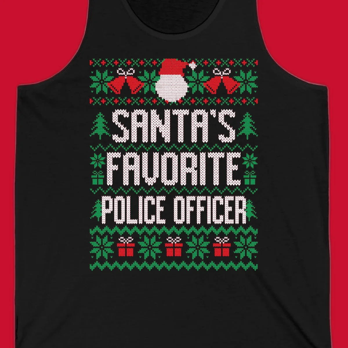 Santa's Favorite Police Officer ugly Christmas design with text and holiday elements.