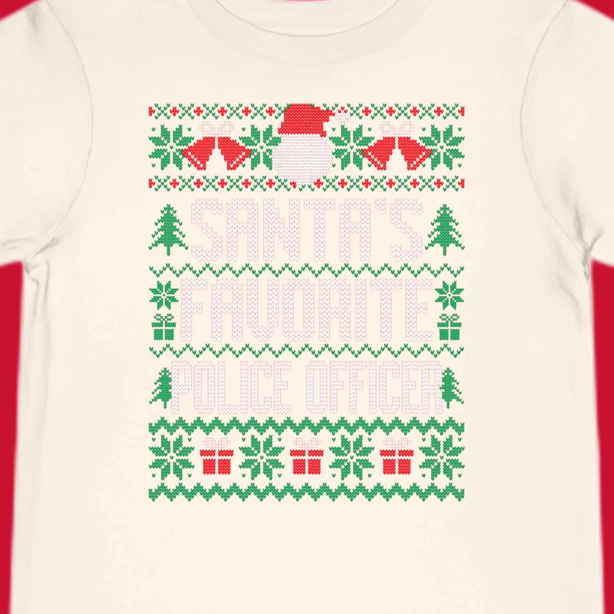 Santa's Favorite Police Officer ugly Christmas design with text and holiday elements.