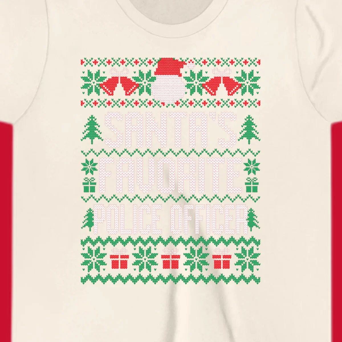 Santa's Favorite Police Officer ugly Christmas design with text and holiday elements.