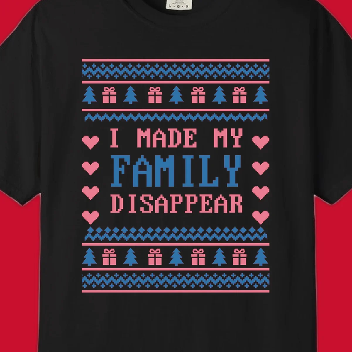 Family disappear ugly sweater text with christmas elements