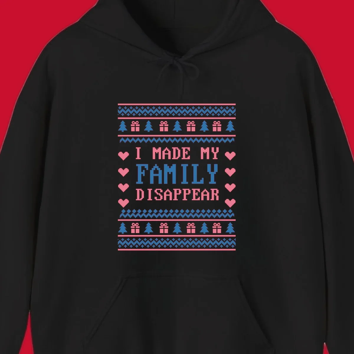Family disappear ugly sweater text with christmas elements