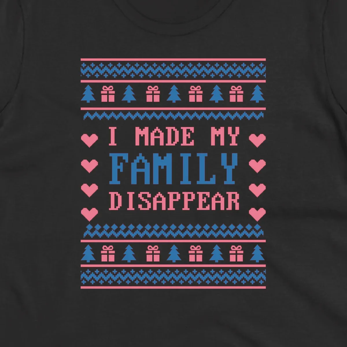 Family disappear ugly sweater text with christmas elements