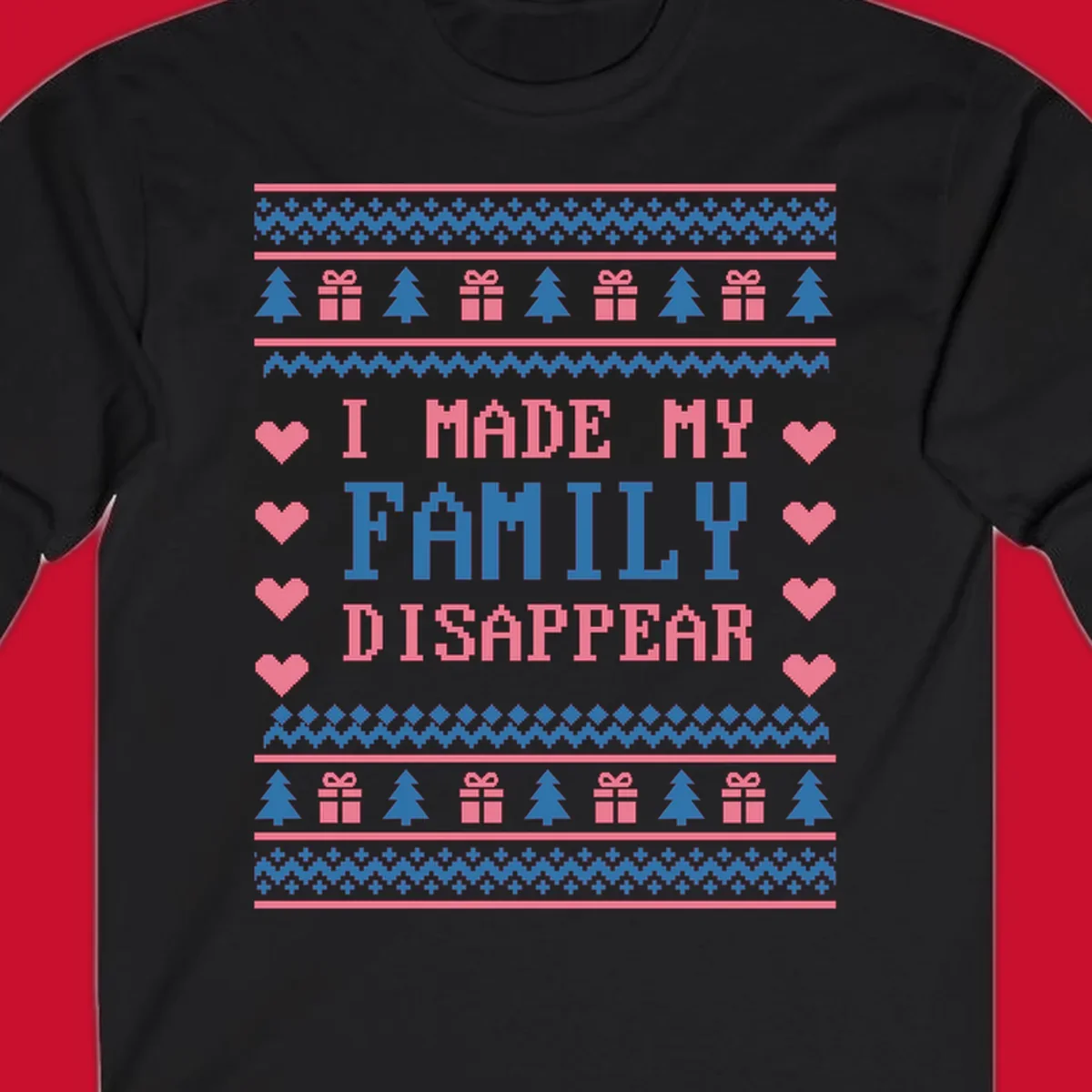 Family disappear ugly sweater text with christmas elements