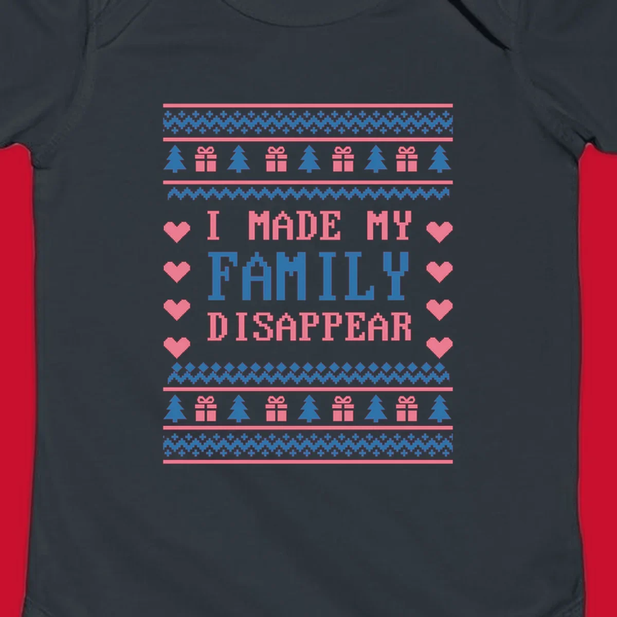 Family disappear ugly sweater text with christmas elements