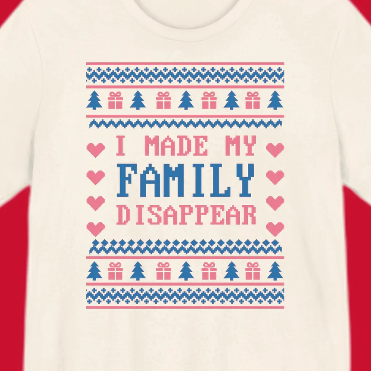 Family disappear ugly sweater text with christmas elements