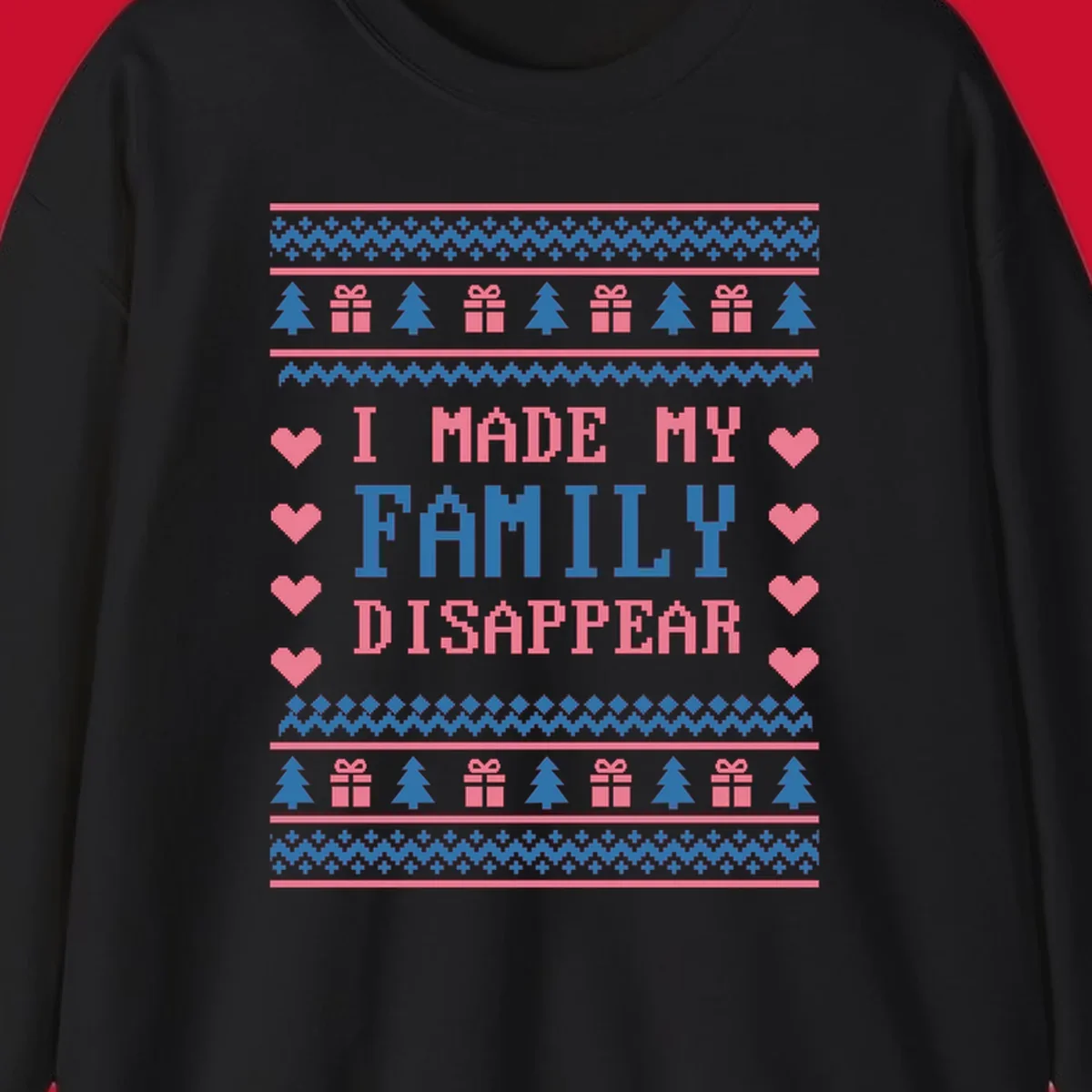 Family disappear ugly sweater text with christmas elements